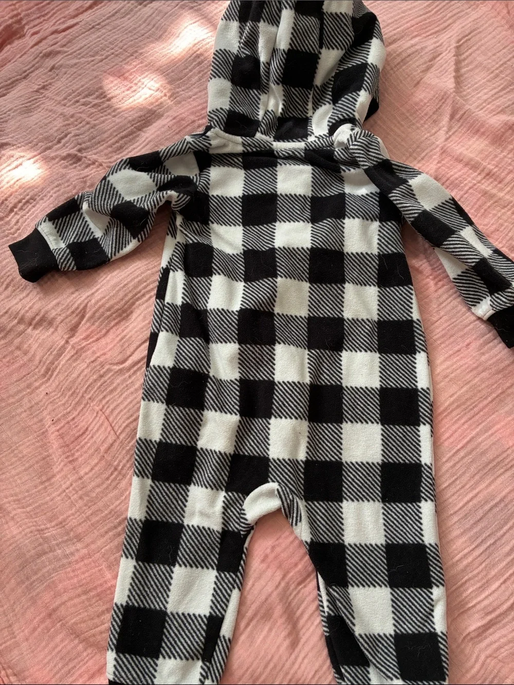 Carter's Black & White Buffalo Plaid Hooded Onesie with Pink Accents